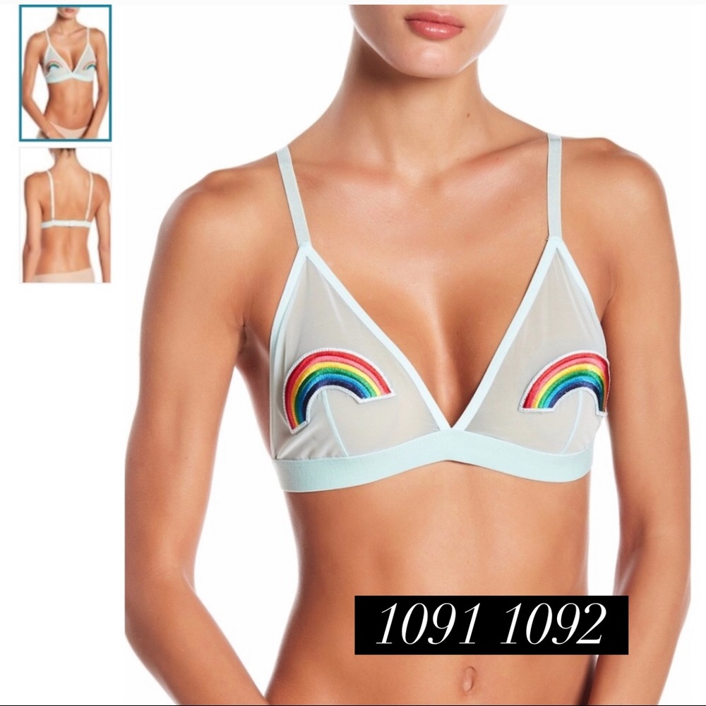 🔥Mesh Rainbow Patch Bra Bralette Teal Triangle - Picture 8 of 8